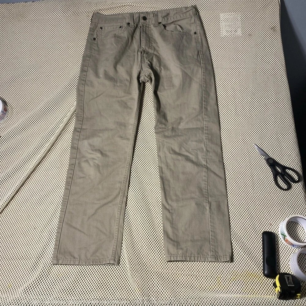 Levis 505 Brown Regular Fit Khaki Denim Straight‎ Leg Jeans Mens Sz 34
